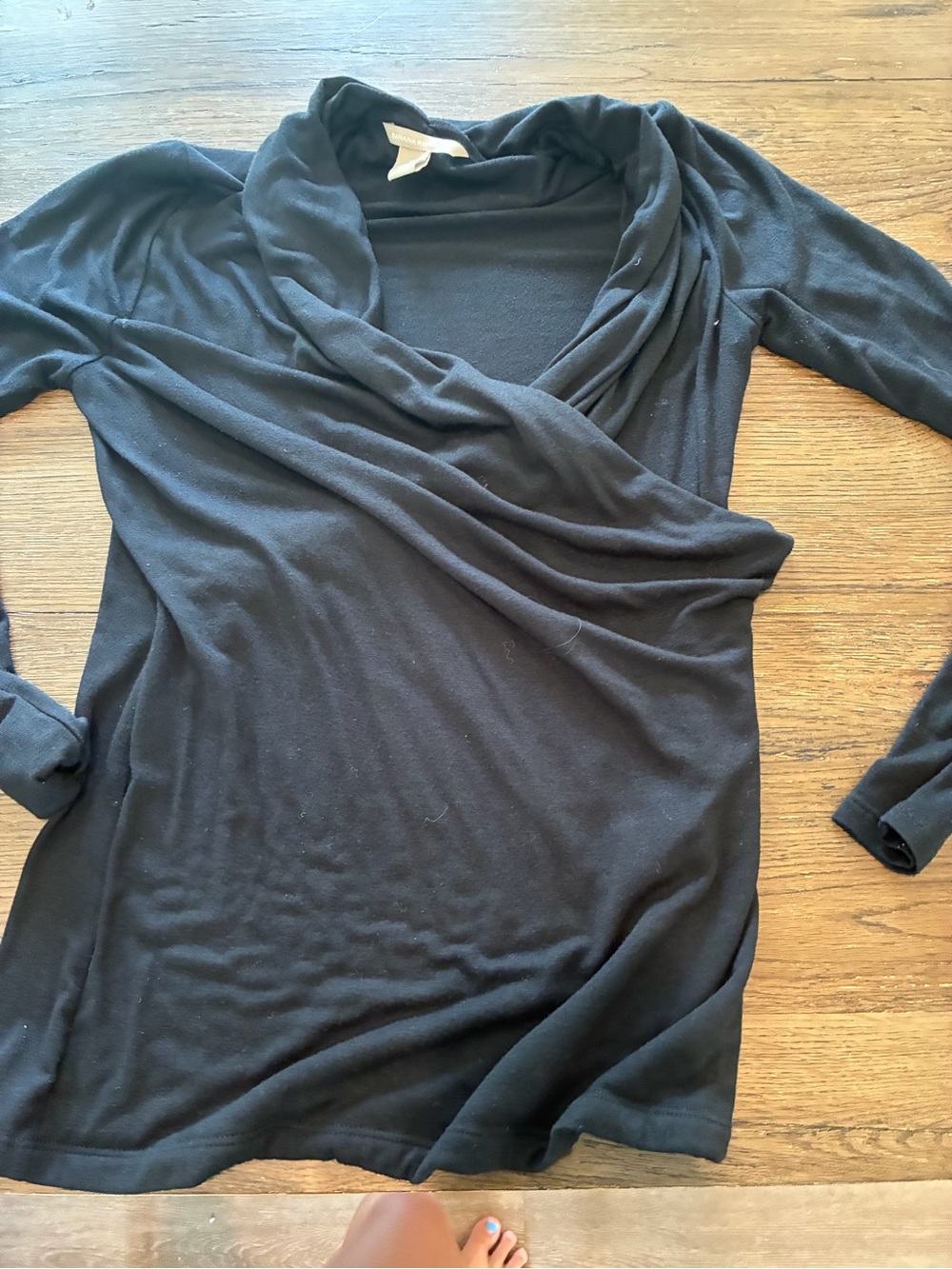 Banana Republic Black Wrap Long-Sleeve Top — Slim Fit - Picture 2 of 4